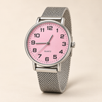 Pink Dial Silver Watch & Bracelet Set