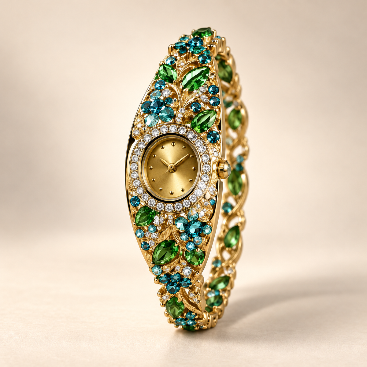 Emerald Bloom Watch & Jewellery Set