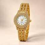 Golden Crystal Watch & Butterfly Bracelet Set