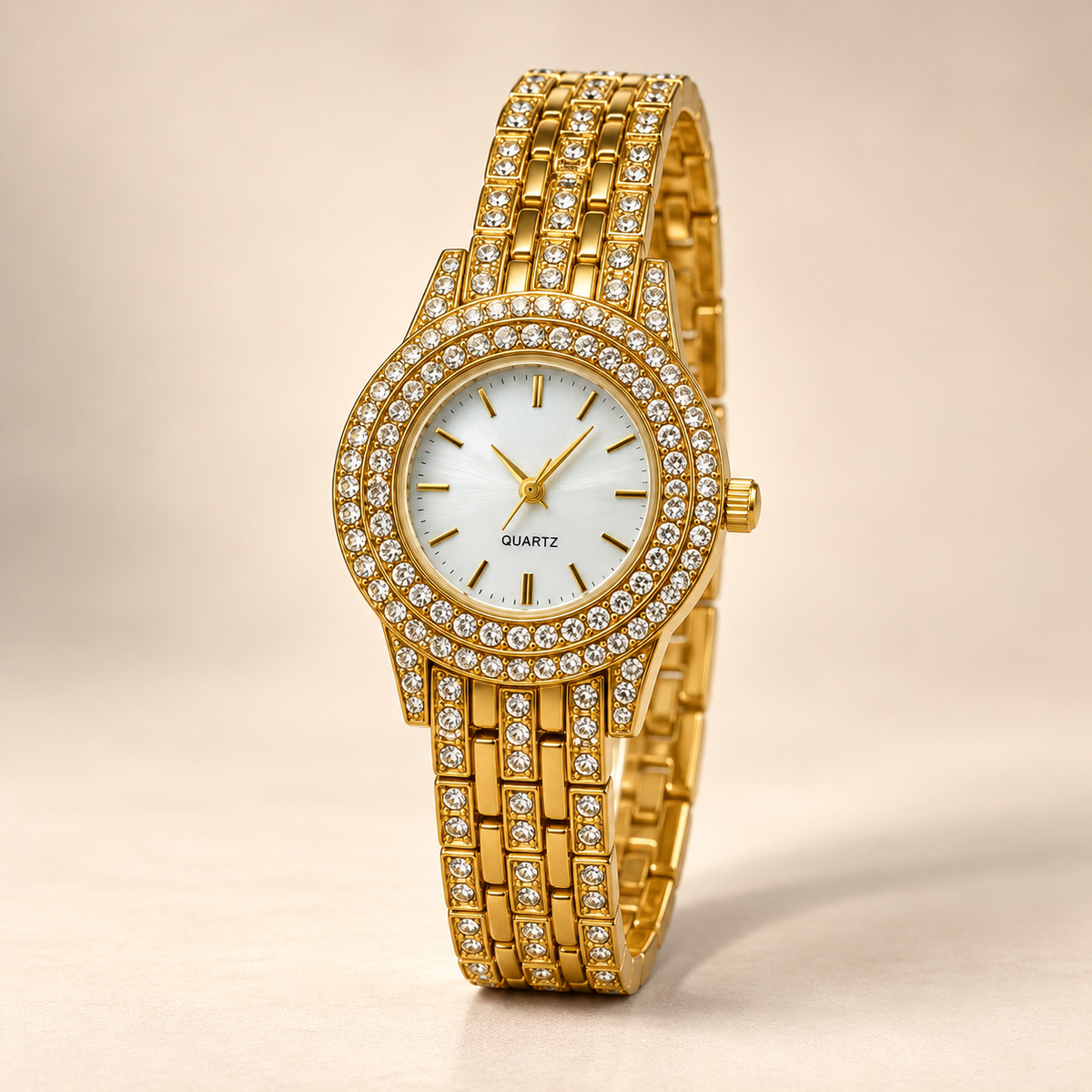 Golden Crystal Watch & Butterfly Bracelet Set