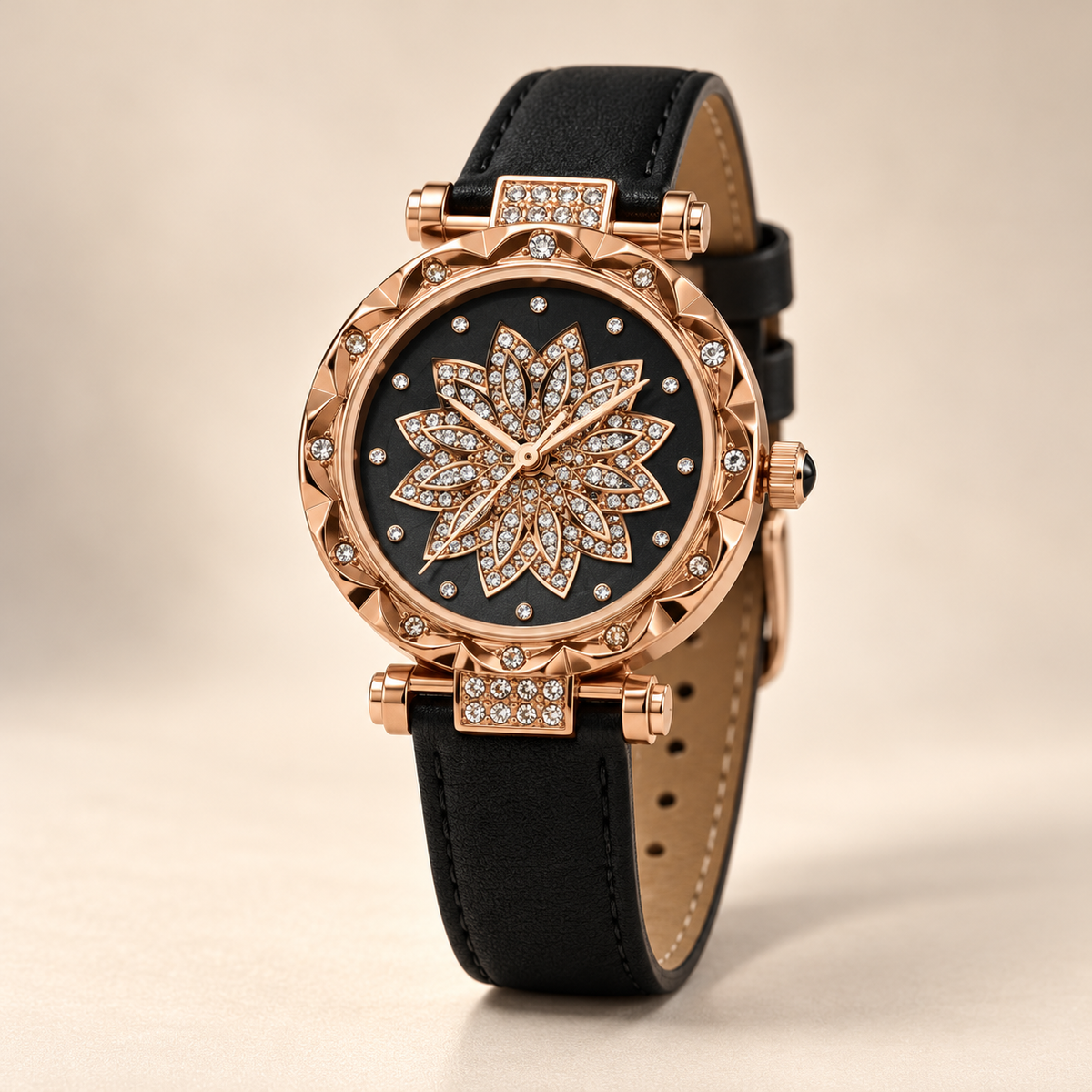 Rose Gold Floral Dial Watch & Bracelet Set