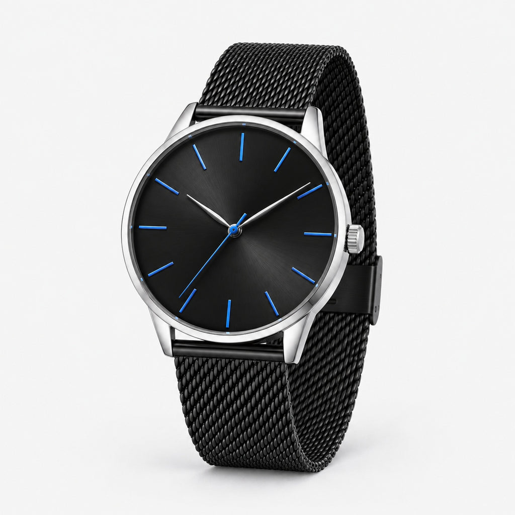 Blue Hour Black Mesh Men's Watch – three-quarter