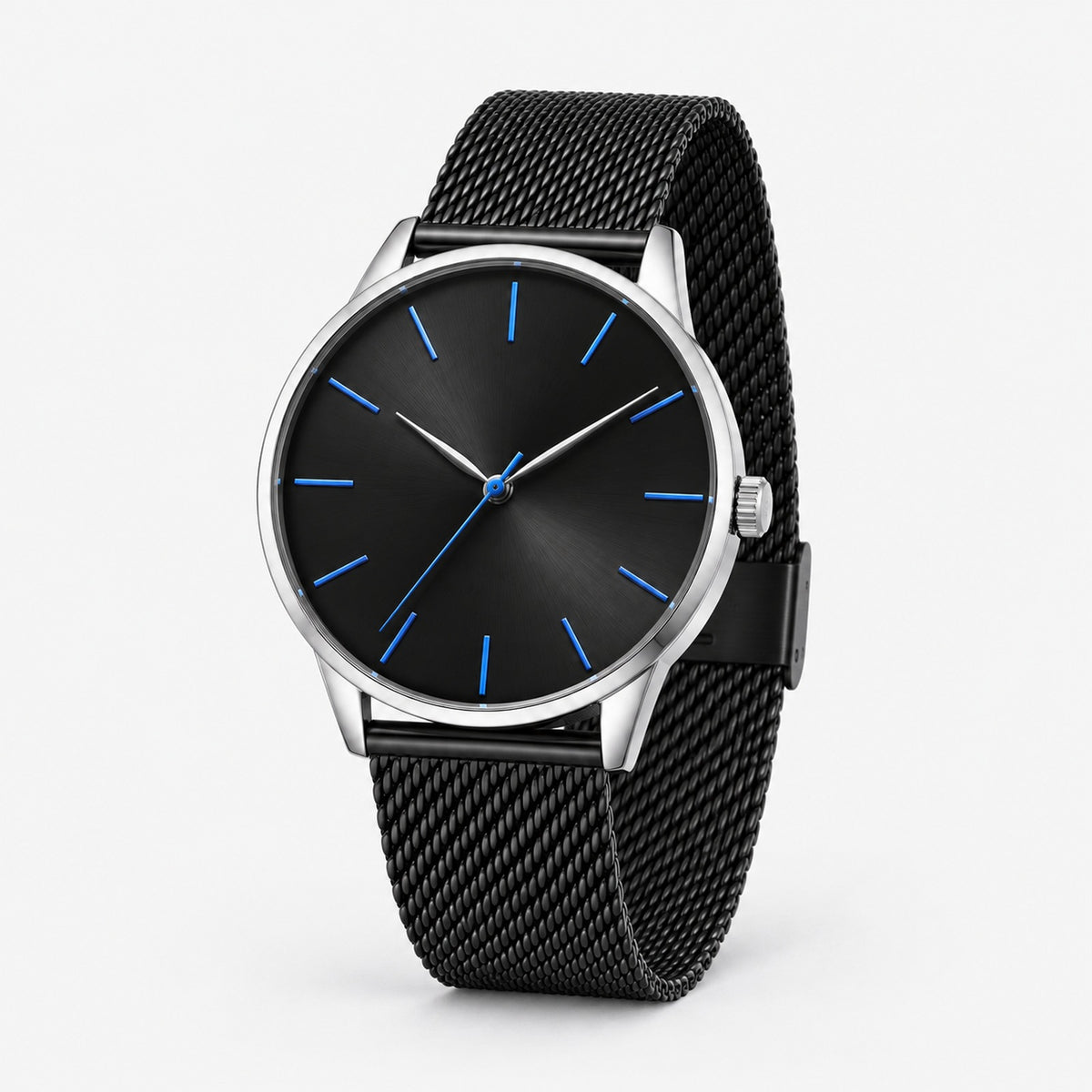 Blue Hour Black Mesh Men's Watch – three-quarter