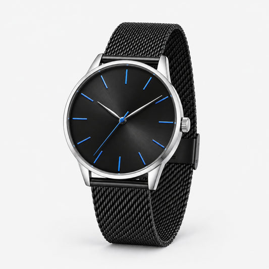 Blue Hour Black Mesh Men's Watch – three-quarter