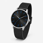 Blue Hour Black Mesh Men's Watch – angled side