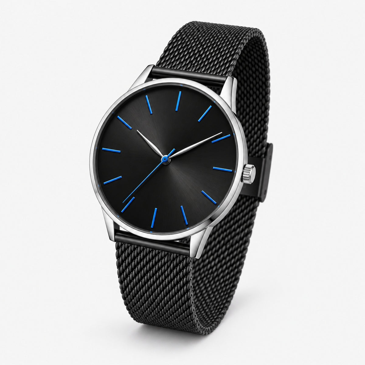 Blue Hour Black Mesh Men's Watch – angled side