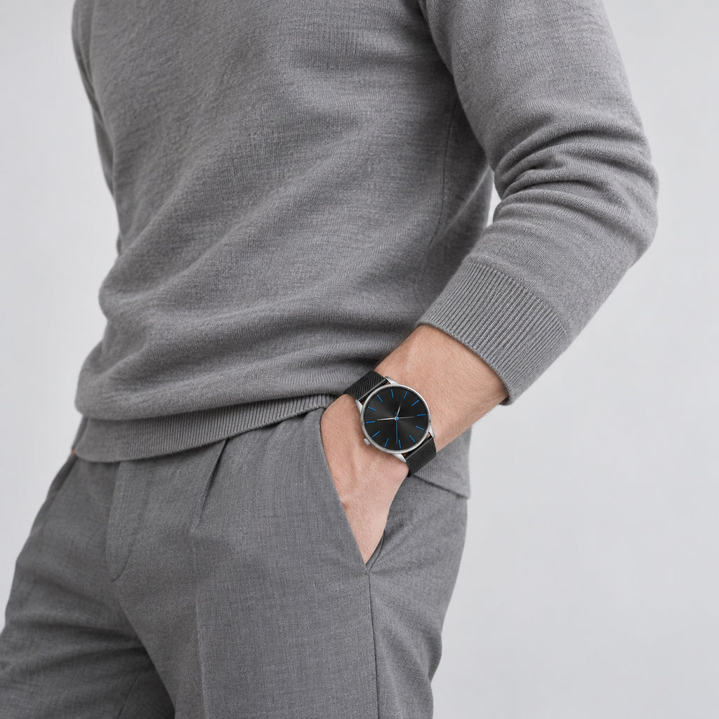 Blue Hour Black Mesh Men's Watch – model portrait