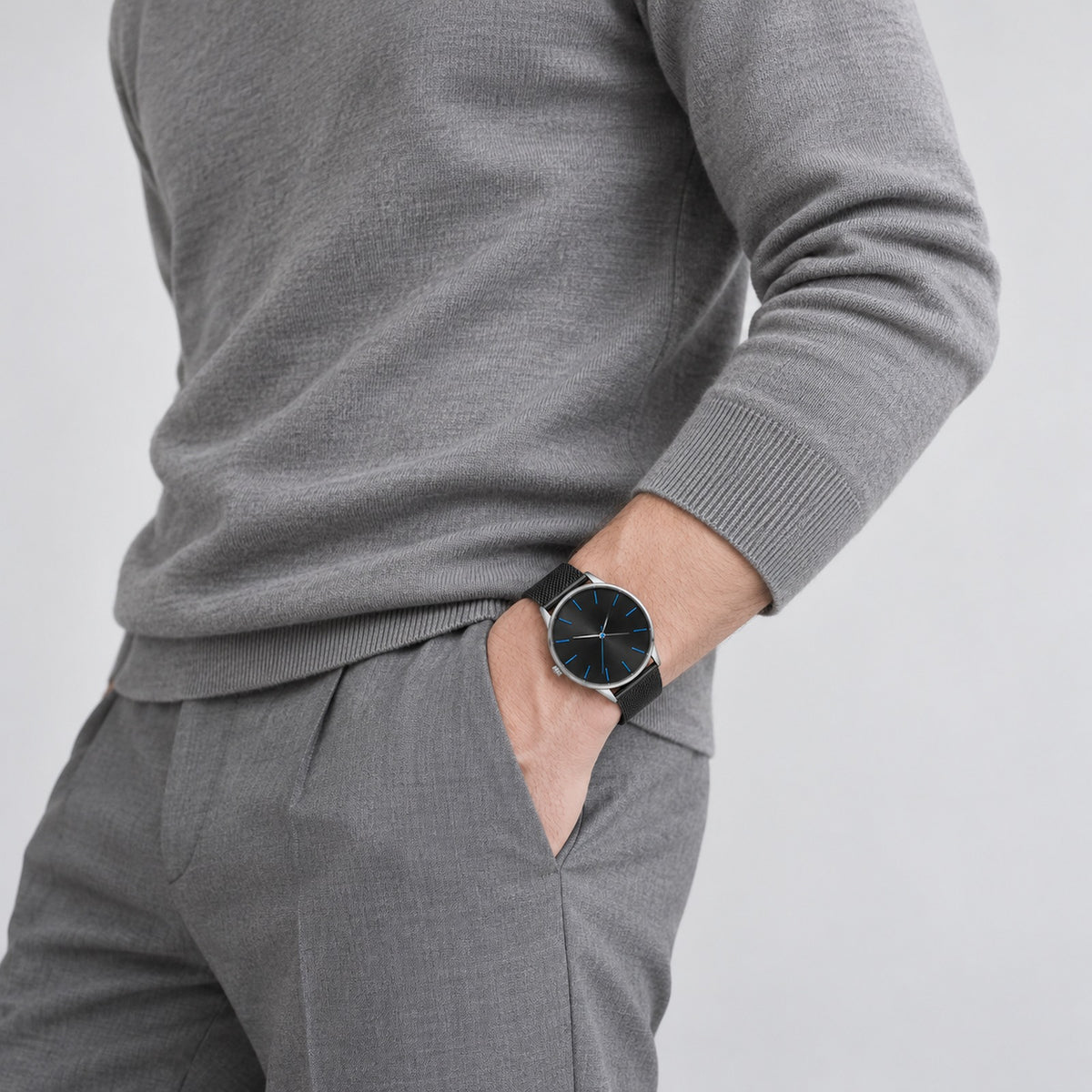 Blue Hour Black Mesh Men's Watch – model portrait
