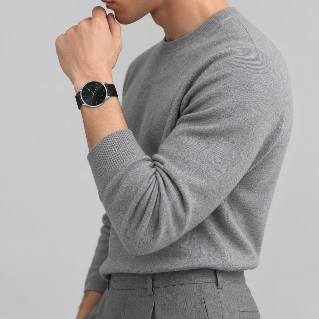 Blue Hour Black Mesh Men's Watch – model pose