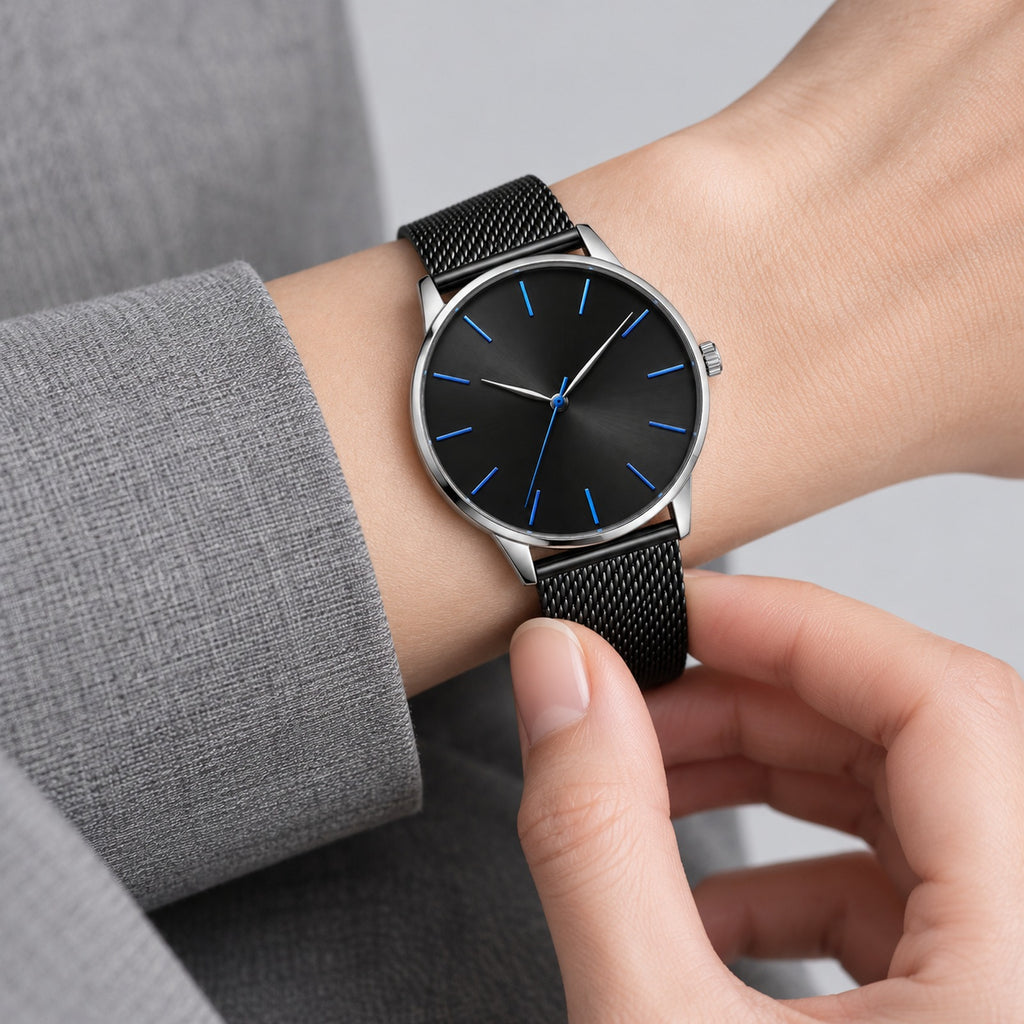 Blue Hour Black Mesh Men's Watch – strap adjustment