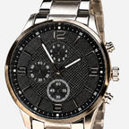 Carbon Noir Silver Bracelet Men's Watch — Black dial close-up