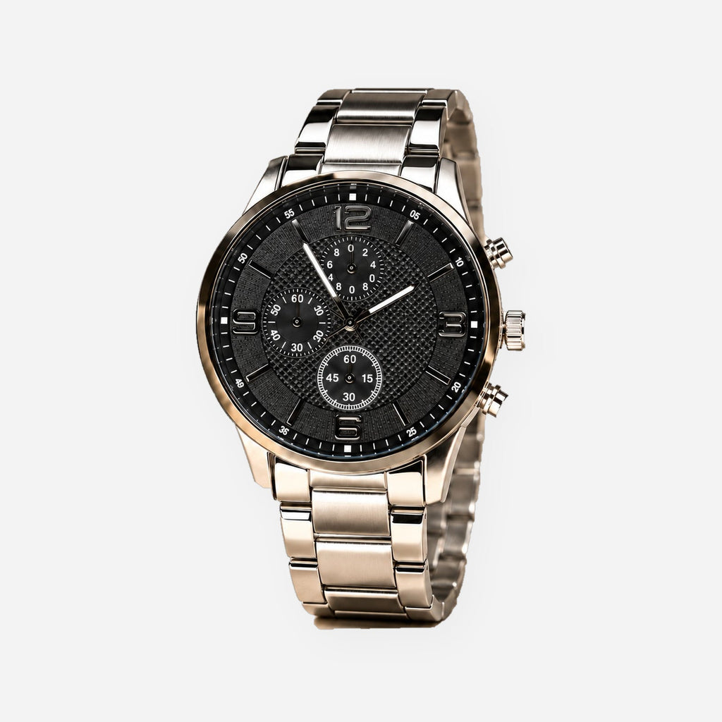Carbon Noir Silver Bracelet Men's Watch — Studio front view