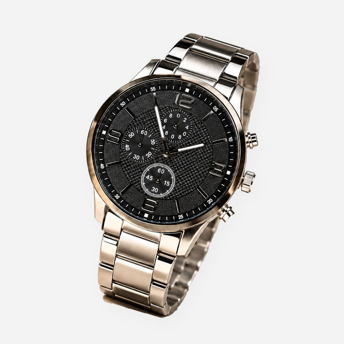 Carbon Noir Silver Bracelet Men's Watch — Angled product display