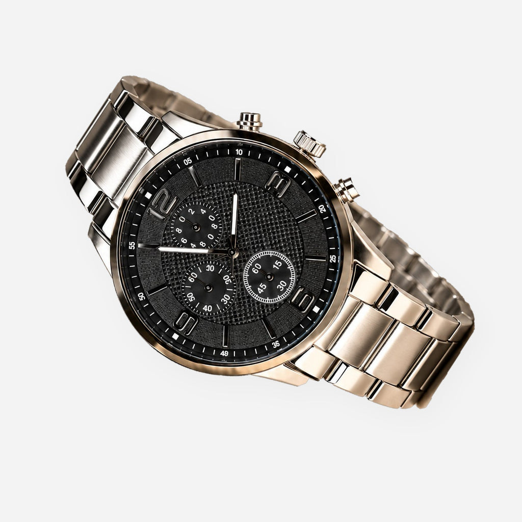 Carbon Noir Silver Bracelet Men's Watch — Diagonal watch layout