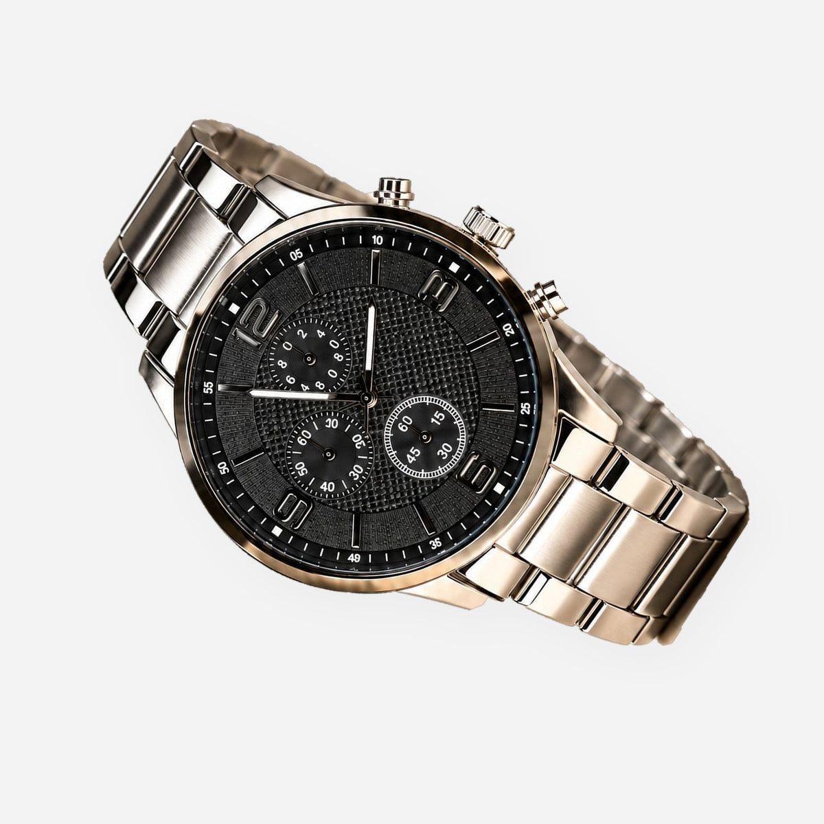 Carbon Noir Silver Bracelet Men's Watch — Diagonal watch layout