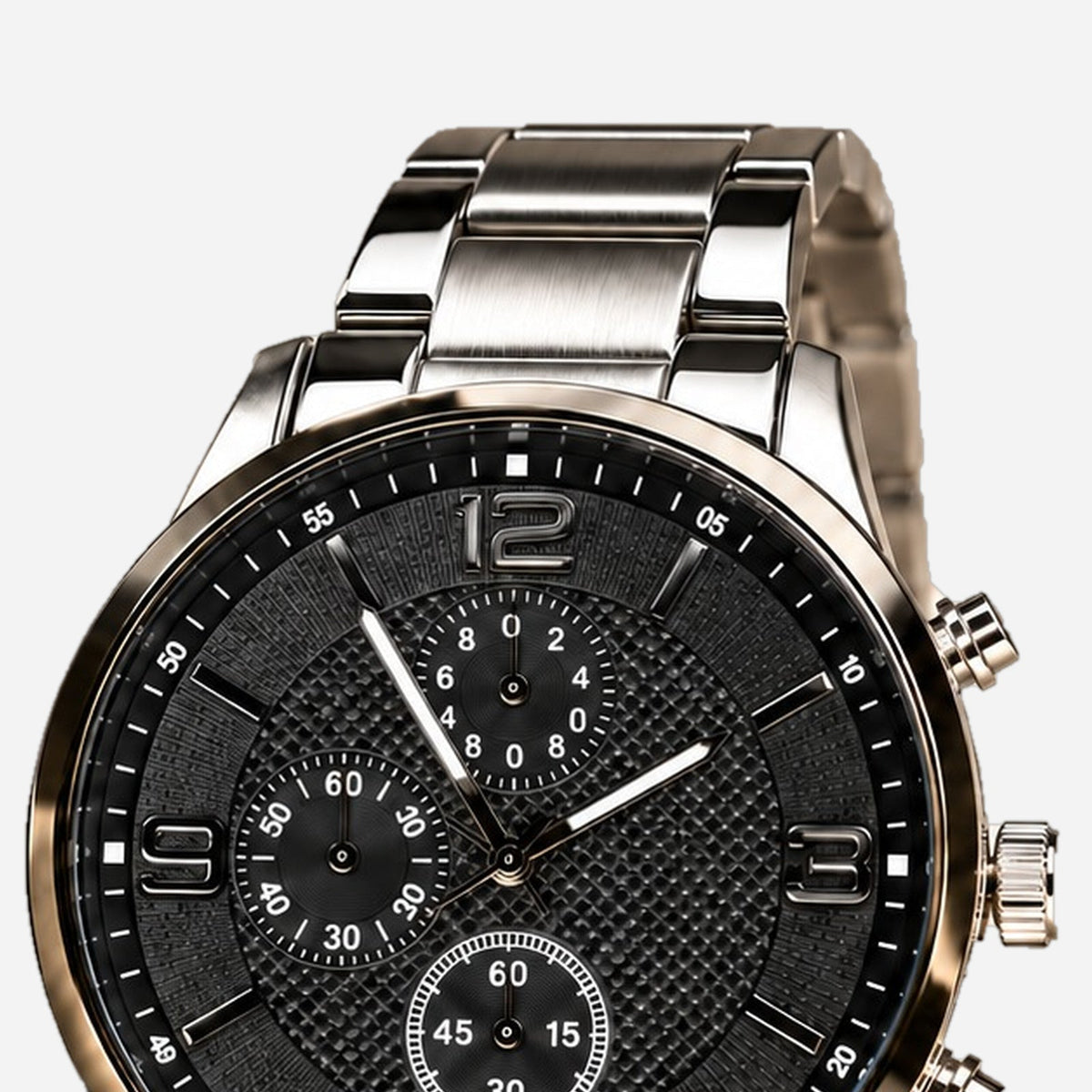 Carbon Noir Silver Bracelet Men's Watch — Silver bracelet detail