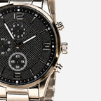 Carbon Noir Silver Bracelet Men's Watch — Crown and buttons detail
