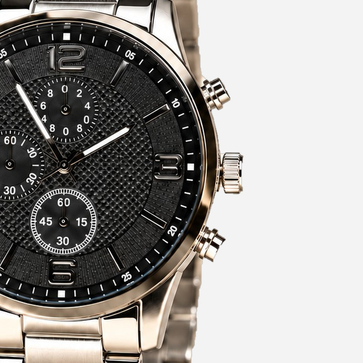 Carbon Noir Silver Bracelet Men's Watch — Crown and buttons detail