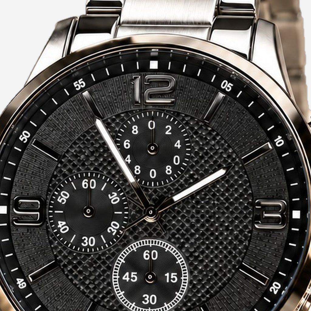 Carbon Noir Silver Bracelet Men's Watch — Black dial macro