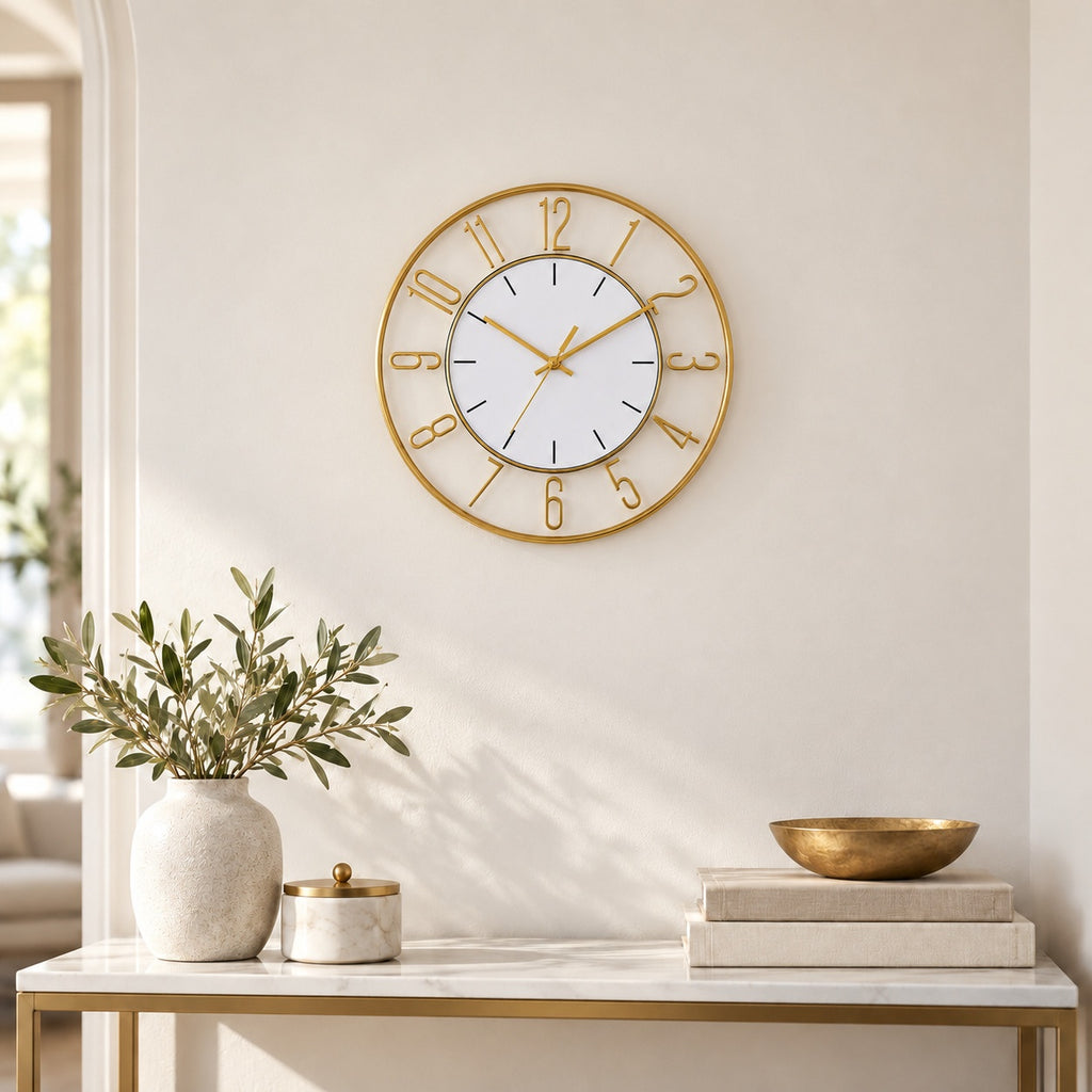 MOHJA 1 – Aurelia Rose Gold Open-Frame Wall Clock | 12 Inch – lifestyle room setting