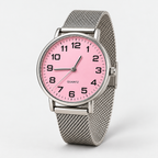 Pink dial silver mesh watch - elevated angle