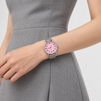 Pink dial silver mesh watch - lifestyle