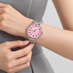 Pink dial silver mesh watch - strap adjustment