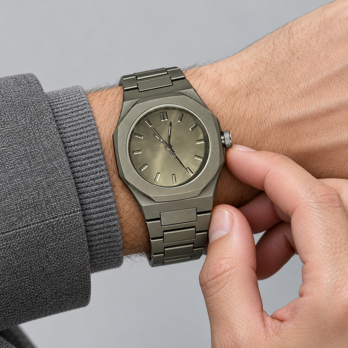 Slate Monochrome Integrated Men's Watch - wrist-closeup