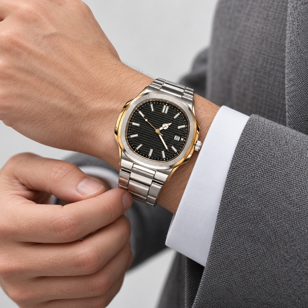 Urban Tonneau Black Dial Men's Watch — cuff adjustment