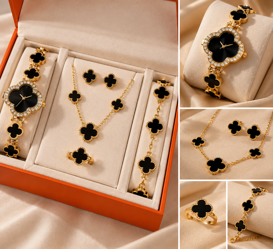 Black clover watch and jewellery gift set