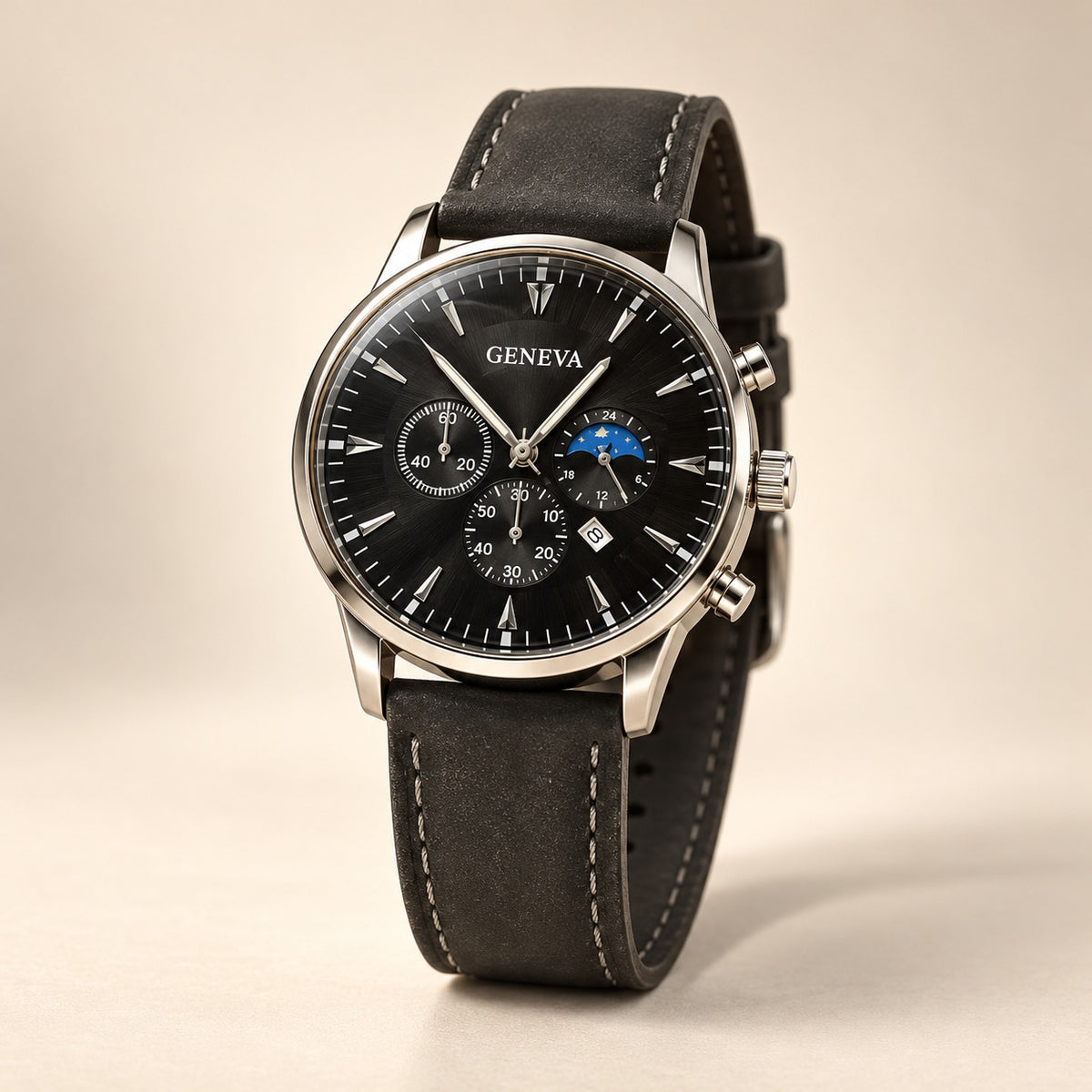 Onyx Classic Black Dial Leather Strap Men's Watch - YJWM1