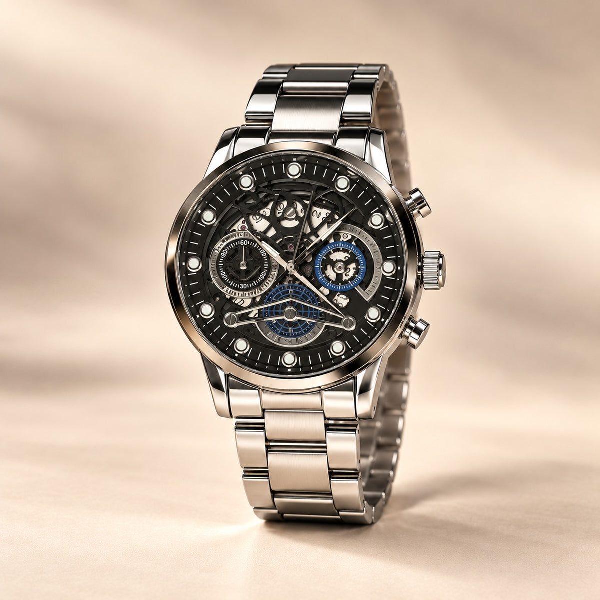 Midnight Mechanica Silver Bracelet Men's Watch - YJWM14