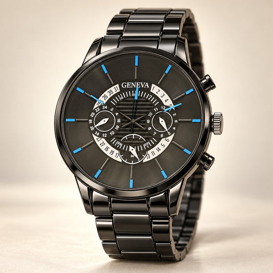 Electric Blue Accent Black Steel Men's Watch - YJWM9