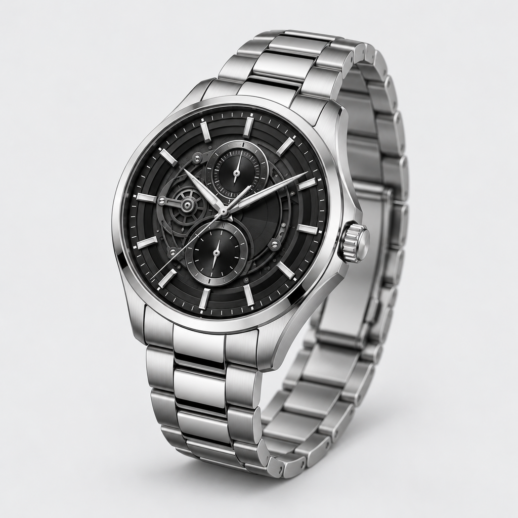 Midnight Mechanica Silver Bracelet Men's Watch - seated lifestyle view