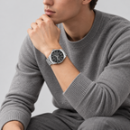 Midnight Mechanica Silver Bracelet Men's Watch - silver bracelet studio angled view